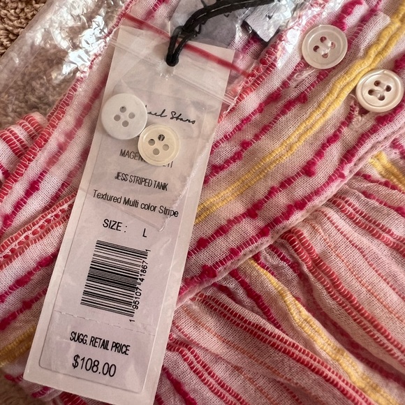 NWT Michael Stars Jess tank top textured striped magenta pink white yellow large - Picture 3 of 4